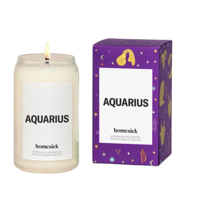 Picture of the Aquarius Candle  next to the box.