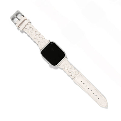 Brighton Sutton Braided Leather Watch Band In White
