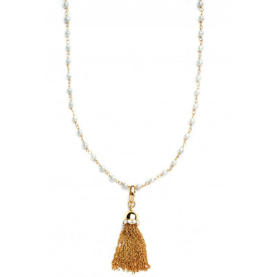 Spartina 449 -40" Faux Pearl Necklace in Shiny Gold. Shown with Tassel Charm  (sold-out).