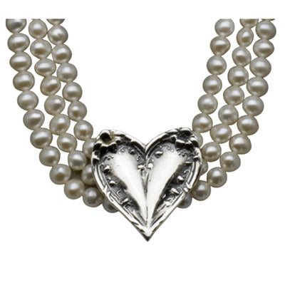 Silver Spoon Jewelry Triple Strand Freshwater Pearl Necklace with Silver Plate Heart