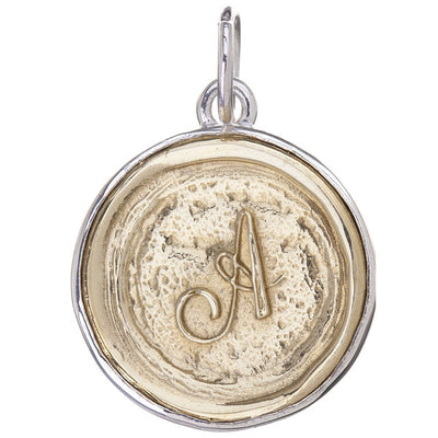Waxing Poetic Antique Brass with Sterling Silver Casing Insignia Charm - Letter E