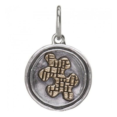 Waxing Poetic Wing and a Prayer Autism Awareness Puzzle Piece  Charm in Sterling Silver with Brass Icon. 