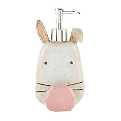 Mudpie Bunny Soap Pump Dispenser. Pink nose with a space for a sponge.